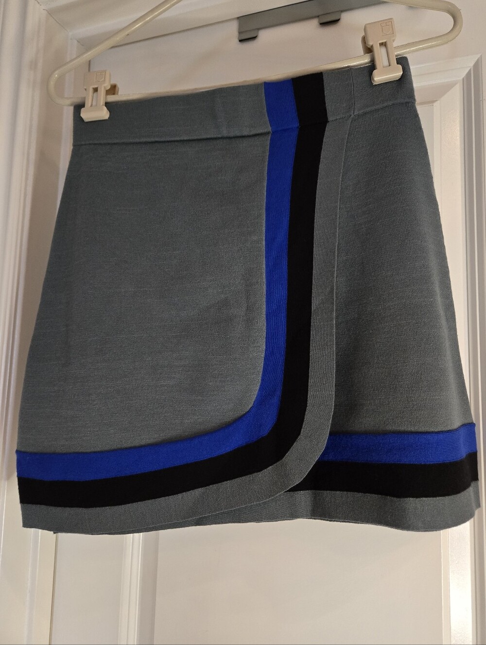 Alp N Rock Gray/Green Mini Skirt with Blue and Black Stripes, Size Small